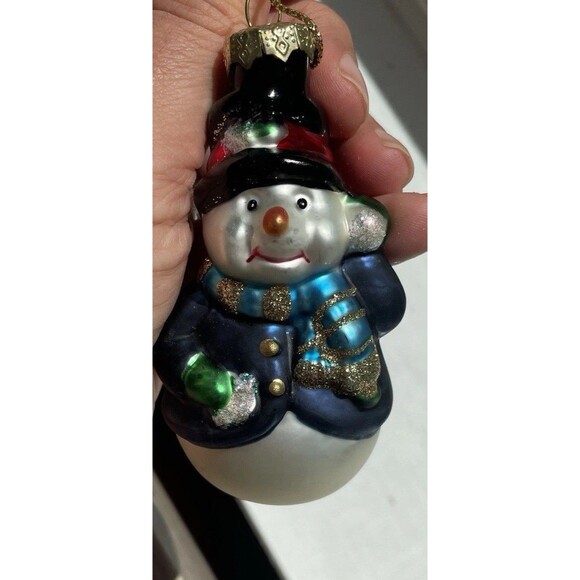 Vintage Set Of 6 Lubeck Glass Blown Snowman Ornaments Ames Hat - Picture 14 of 15